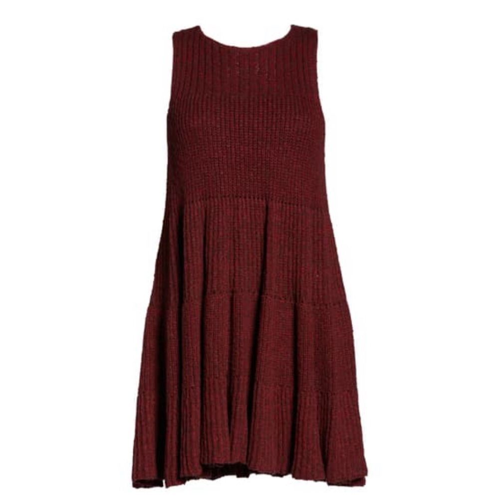 Free People Ruffle Sleeveless Sweater Dress Wine - Picture 4 of 5